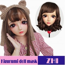 (Zhi)Crossdress Sweet Girl Resin Half Head Female Kigurumi Mask With BJD Eyes Cosplay Anime Doll Mask